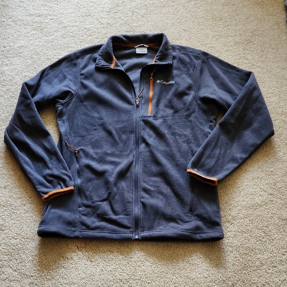 COLUMBIA Charcoal Grey Fleece Jacket Rustic Orange Details Men Sz M Gorpcore - Picture 16 of 16
